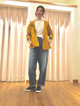 「マスタード」｜「アイテム（マウンテンパーカー）」を使った、Z I O Nさん（レディース・163cm）の秋コーディネート