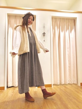 「Samansa Mos2 blue」｜「アイテム（ハンチング/ベレー帽）」を使った、Z I O Nさん（レディース・163cm）の秋コーディネート