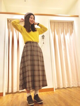 「Samansa Mos2 blue」｜「アイテム（ハンチング/ベレー帽）」を使った、Z I O Nさん（レディース・163cm）の秋コーディネート