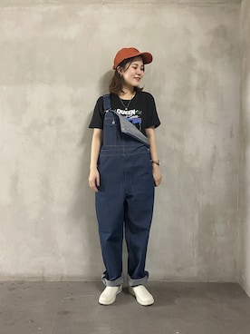 「ロックT」｜「アイテム（オールインワン・サロペット）」を使った、け ろ り んさん（レディース・158cm）の春コーディネート