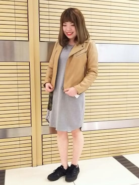 「アイテム（ライダースジャケット、イエロー系）」を使った、HYOGOさん（レディース・155cm）の冬コーディネート