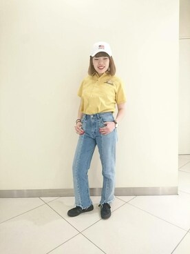 「yellow」｜「アイテム（キャップ）」を使った、HYOGOさん（レディース・155cm）の春コーディネート