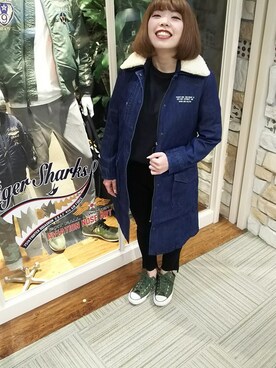 「AVIREX（アヴィレックス）のアイテム（ステンカラーコート）」を使った、HYOGOさん（レディース・155cm）の秋コーディネート
