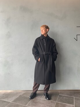「Lui's（ルイス）のアイテム（ステンカラーコート）」を使った、kazuhiramatsuさん（メンズ・168cm）の冬コーディネート