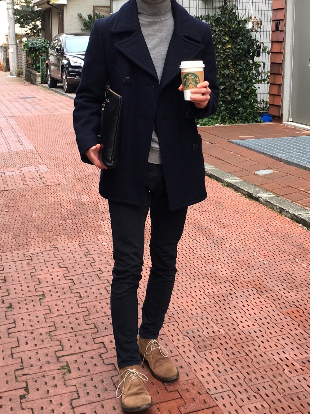 「nano・universe、UNIQLO、秋のコーデ、冬コーデ、インスタグラム、きれいめコーディネート」｜「NANO universeのMERINO メルトンPコート（ピーコート、ブルー系）」を使った、T.Motohashiさん（メンズ・168cm）の秋コーディネートの1枚目の写真