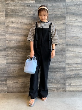 「Tシャツ/カットソー」｜「アイテム（サロペット/オーバーオール）」を使った、CHIKAさん（レディース・162cm）の夏コーディネート