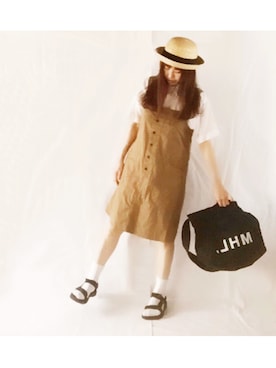 「MHL.（エムエイチエル）のアイテム（オールインワン・サロペット）」を使った、ピンクマニアさん（レディース・163cm）の春コーディネート