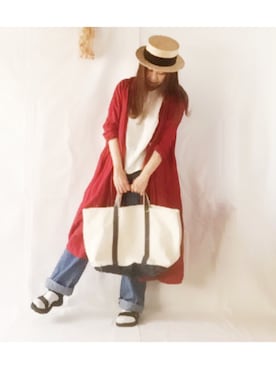 「ストローハット」｜「アイテム（シャツワンピース）」を使った、ピンクマニアさん（レディース・163cm）の夏コーディネート