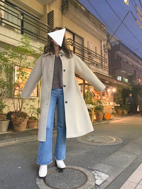 「moussy」｜「アイテム（ステンカラーコート）」を使った、まるさん（レディース・160cm）の冬コーディネート
