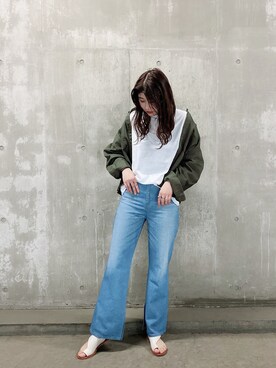 「JEANASIS（ジーナシス）のアームスラッシュロングスリーブT/878967（Tシャツ/カットソー、ホワイト系）」を使った、Yuriさん（レディース・171cm）の春コーディネート