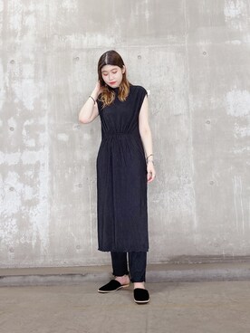 「JEANASIS（ジーナシス）のヨウリュウ2P/894652（ワンピース、ブラック系）」を使った、Yuriさん（レディース・171cm）の夏コーディネート