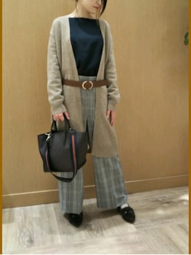 「index（インデックス）のアイテム（カーディガン/ボレロ、ベージュ系）」を使った、youさん（レディース・155cm）の冬コーディネート