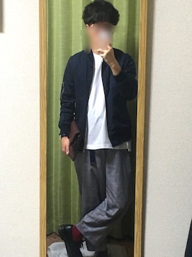「グレンチェック」｜「アイテム（MA-1）」を使った、ひーちゃんさん（メンズ・165cm）の春コーディネート