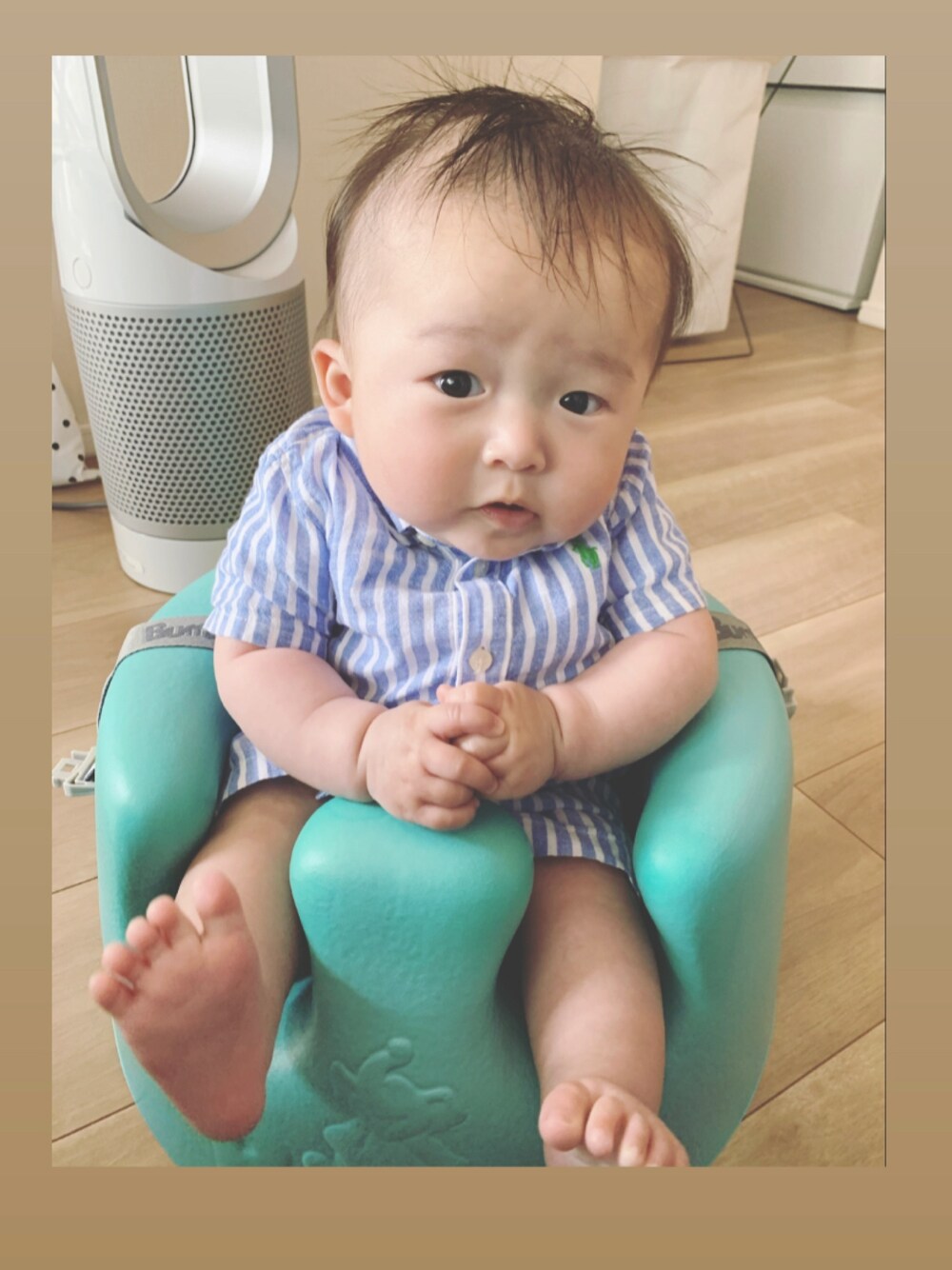 「おとこのこ、夏コーデ、ロンパース、2020」｜「POLO RALPH LAUREN CHILDRENSWEARのアイテム（ロンパース、ブルー系）」を使った、mizuchancoordinateさん（キッズ・60cm）の夏コーディネートの1枚目の写真