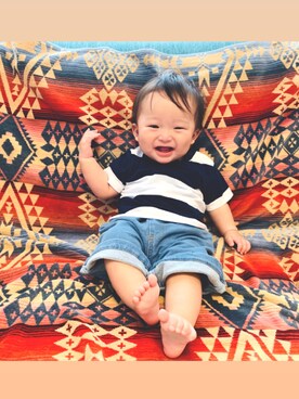 「アイテム（Tシャツ/カットソー、ブルー系）」を使った、mizuchancoordinateさん（キッズ・70cm）の夏コーディネート
