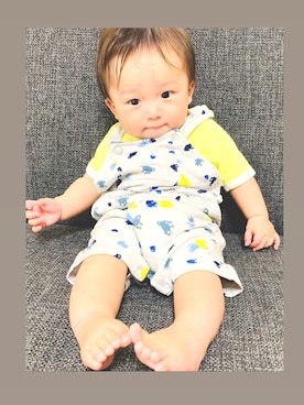 「PETIT BATEAU（プチバトー）のアイテム（オールインワン・サロペット）」を使った、mizuchancoordinateさん（キッズ・70cm）の夏コーディネート