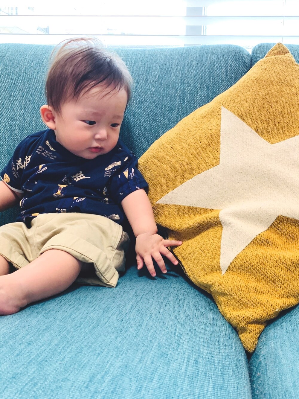 「キッズファッション、ベビーコーデ、夏コーデ、おとこのこ、Polo Ralph Lauren」｜「POLO RALPH LAUREN CHILDRENSWEARのアイテム（Tシャツ/カットソー、ブルー系）」を使った、mizuchancoordinateさん（キッズ・70cm）の夏コーディネートの1枚目の写真