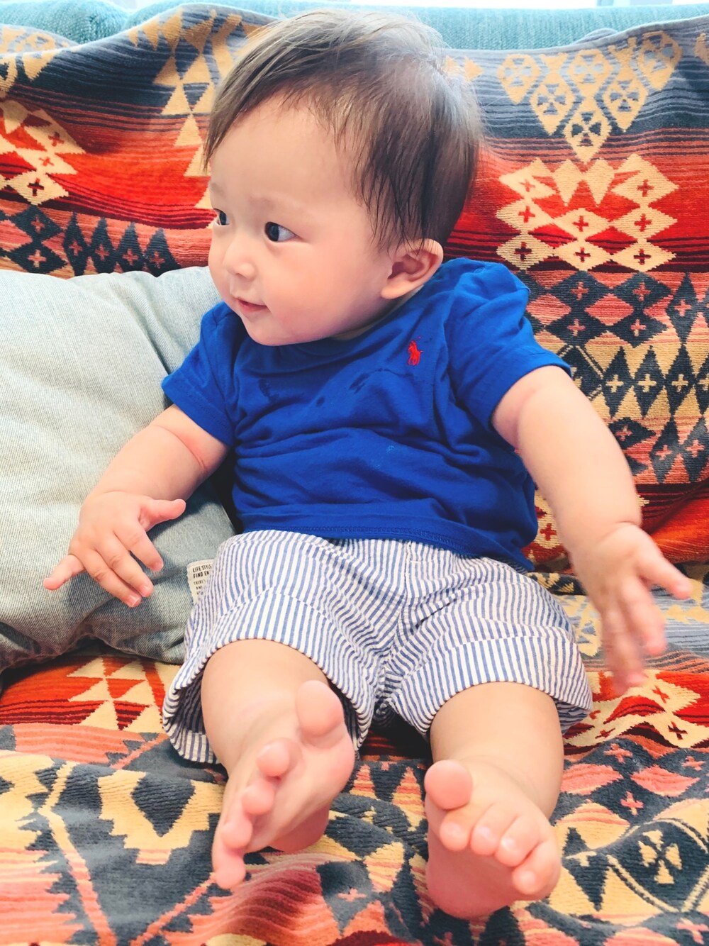 「男の子コーデ、夏コーデ、おとこのこ、2020、Polo Ralph Lauren」｜「POLO RALPH LAUREN CHILDRENSWEARのアイテム（Tシャツ/カットソー、ブルー系）」を使った、mizuchancoordinateさん（キッズ・70cm）の夏コーディネートの1枚目の写真