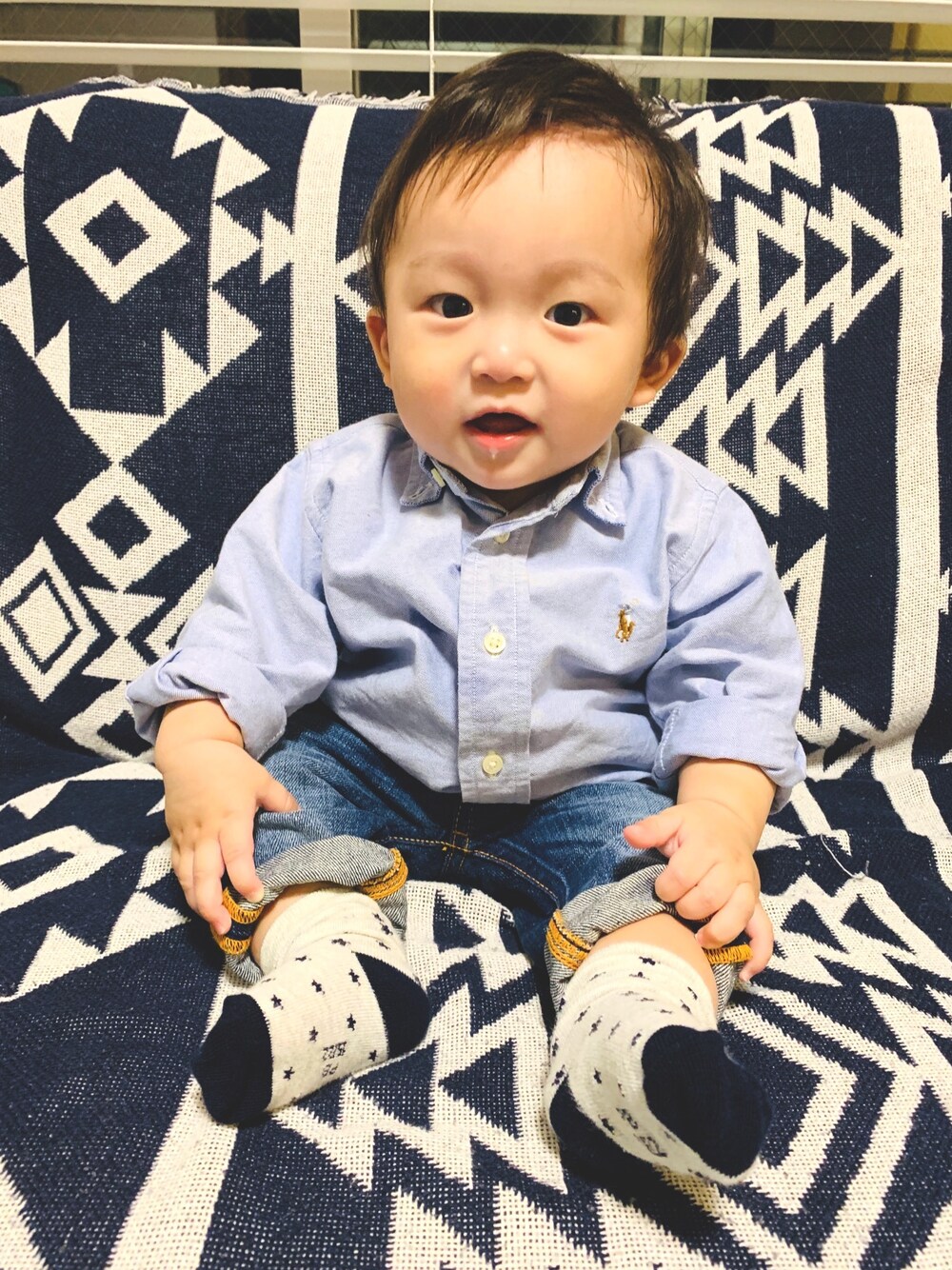 「秋のコーデ、おとこのこ、2020、8month」｜「POLO RALPH LAUREN CHILDRENSWEARのアイテム（トップス、ブルー系）」を使った、mizuchancoordinateさん（キッズ・70cm）の秋コーディネートの1枚目の写真