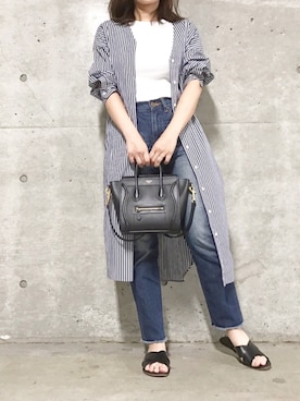 「セリーヌ」｜「アイテム（シャツワンピース）」を使った、emaさん（レディース・156cm）の夏コーディネート