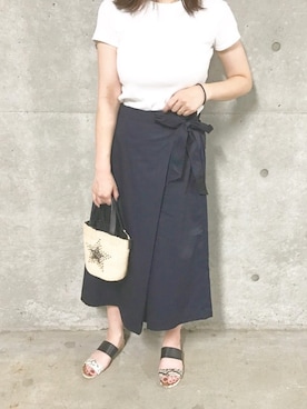 「リブクルーネックt」｜emaさん（レディース・156cm）の夏コーディネート