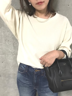 「ワッフルクルーネックＴ」｜「アイテム（その他トップス）」を使った、emaさん（レディース・156cm）の秋コーディネート