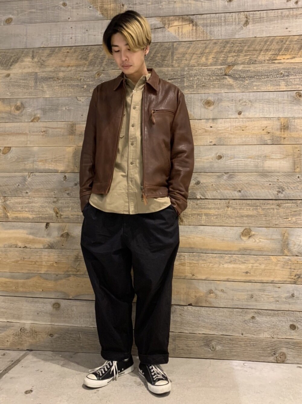 AVIREX レザートラッカージャケット ブラウン L レザー