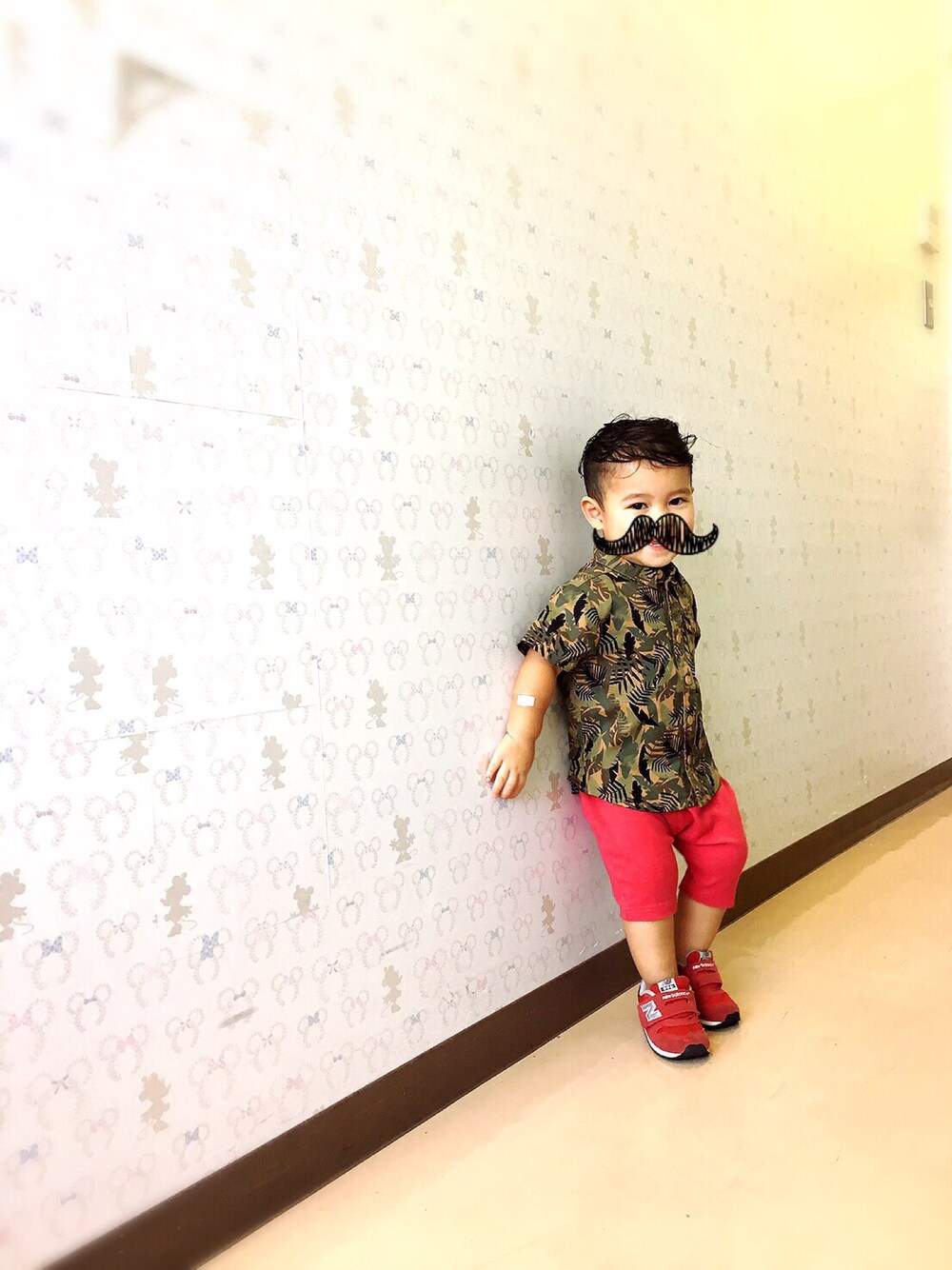「アロハシャツ、男の子コーデ、2歳、kids、ショートパンツ」｜「Birthdayのアイテム（シャツ/ブラウス、グリーン系）」を使った、MONKAJIさん（キッズ・80cm）の夏コーディネートの1枚目の写真