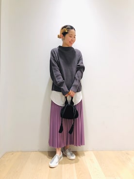 「レザースカート」｜「アイテム（スリッポン）」を使った、今日の西野さん（レディース・152cm）の秋コーディネート
