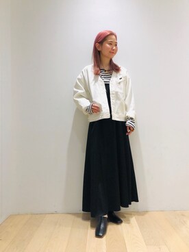 「ノーカラージャケット」｜西野きよさん（レディース・152cm）の冬コーディネート