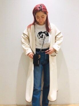 「パイピングコート」｜「アイテム（アクセサリー）」を使った、西野きよさん（レディース・152cm）の春コーディネート