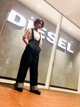 「アイテム（つなぎ/オールインワン、ブルー系）」を使った、Asamiさん（レディース・158cm）の春コーディネート
