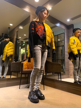 「UNIF（ユニフ）のアイテム（シューズ）」を使った、Asamiさん（レディース・158cm）の秋コーディネート