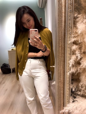 「アイテム（ステンカラーコート、ゴールド系）」を使った、Angela Fangさん（レディース・156cm）の秋コーディネート