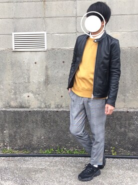 「テーパードパンツ」｜「アイテム（ライダースジャケット）」を使った、K aiさん（メンズ・166cm）の春コーディネート