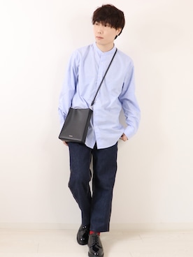 「リネンシャツ」｜「アイテム（ノーカラージャケット）」を使った、あとむさん（メンズ・162cm）の春コーディネート