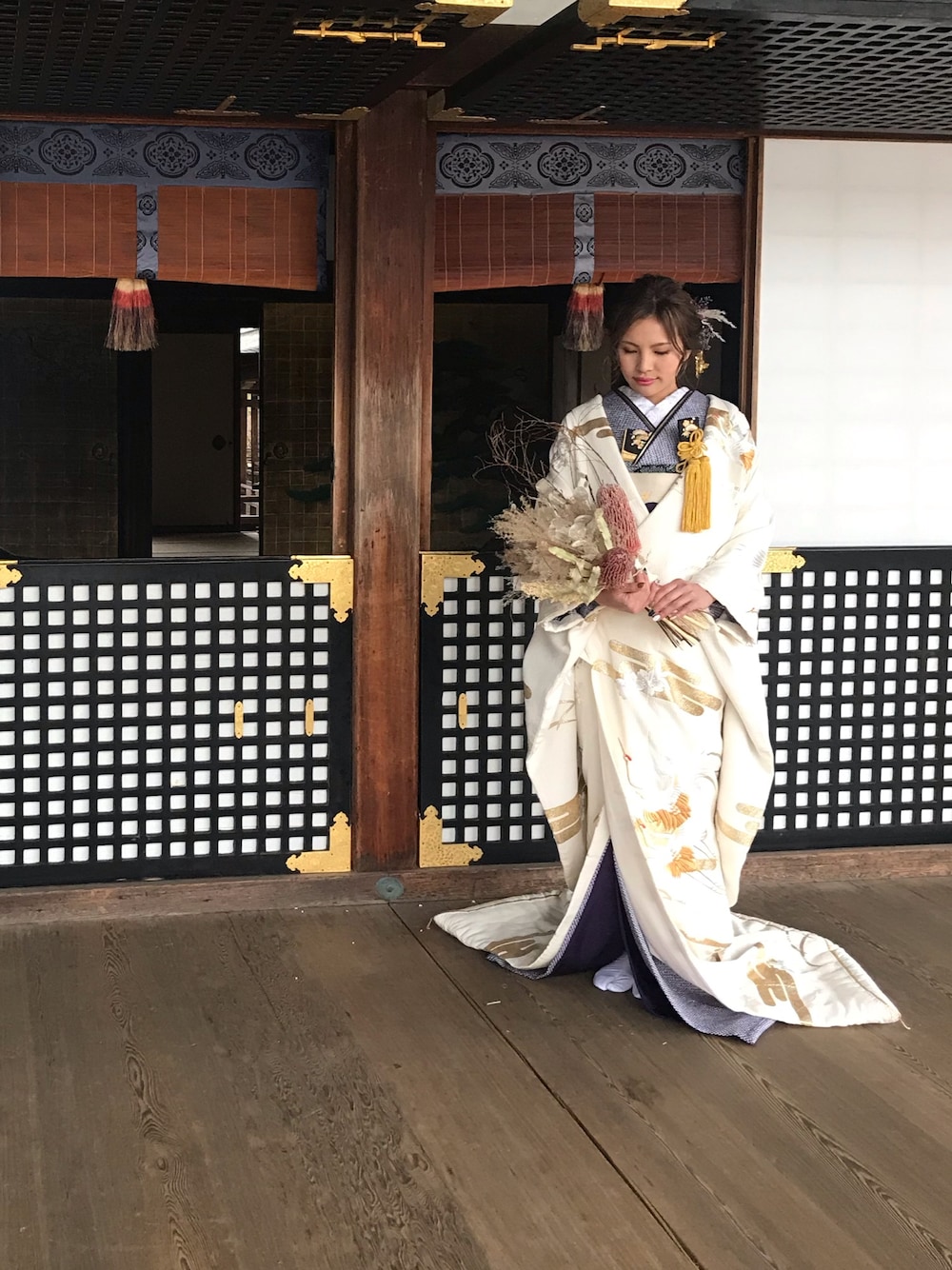 「白無垢、着物、結婚式、前撮り」｜「mukuのアイテム（浴衣、ホワイト系）」を使った、takaさん（レディース・161cm）の冬コーディネートの1枚目の写真