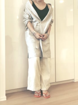 「コーデュロイパンツ」｜「アイテム（ビーチサンダル）」を使った、miiiさん（レディース・152cm）の夏コーディネート