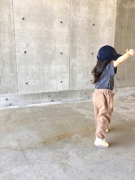 「PETIT BATEAU（プチバトー）のアイテム（キャップ）」を使った、fkdさん（キッズ・90cm）の秋コーディネート