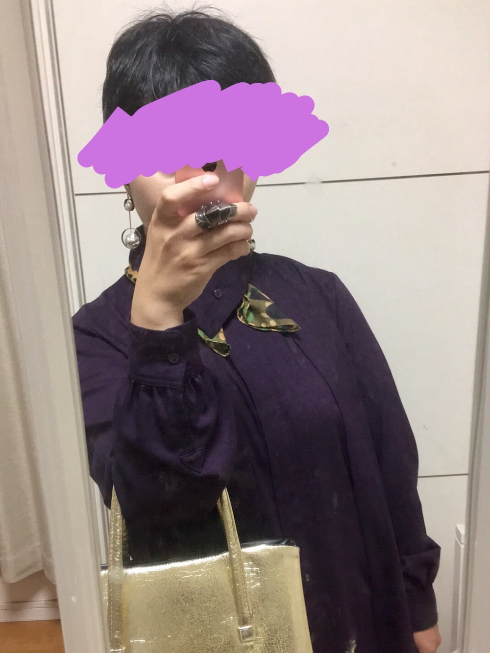 「FNO2018、Gu×KimJones、Vivienne Westwood」｜「GU×KIMJONESのアイテム（ワンピース、パープル系）」を使った、megumiさん（レディース・153cm）の秋コーディネートの1枚目の写真