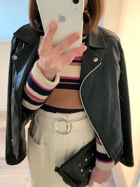 「CECIL McBEE（セシルマクビー）のアイテム（ライダースジャケット）」を使った、kanakoさん（レディース・150cm）の春コーディネート