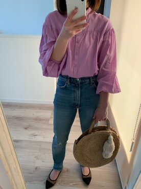 「UNIQLO（ユニクロ）のソフトコットンギャザーブラウス（7分袖）（シャツ/ブラウス）」を使った、kanakoさん（レディース・150cm）の春コーディネート