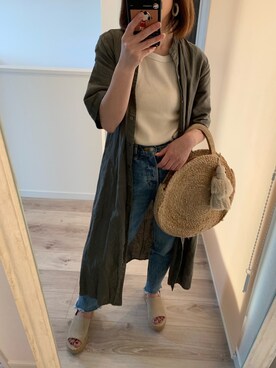 「ジーユー」｜「アイテム（シャツワンピース）」を使った、kanakoさん（レディース・150cm）の春コーディネート