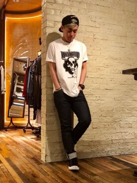 「HYSTERIC GLAMOUR（ヒステリックグラマー）のHYS WHISKY柄 刺繍キャップ（キャップ）」を使った、カンジさん（メンズ・167cm）の春コーディネート