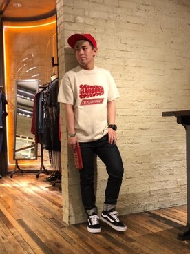 「HYSTERIC GLAMOUR（ヒステリックグラマー）のHYS WHISKY柄 刺繍キャップ（キャップ）」を使った、カンジさん（メンズ・167cm）の春コーディネート