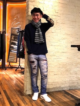 「カモ柄」｜「アイテム（財布/小物）」を使った、カンジさん（メンズ・167cm）の秋コーディネート