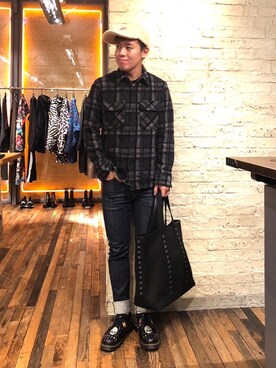 「HYSTERIC GLAMOUR（ヒステリックグラマー）のREVOLUTION SOUNDS刺繍 CPOシャツ（シャツ/ブラウス）」を使った、カンジさん（メンズ・167cm）の秋コーディネート