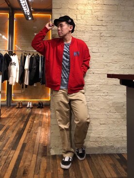 「red」｜「アイテム（ブルゾン）」を使った、カンジさん（メンズ・167cm）の冬コーディネート