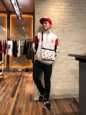 「HYSTERIC GLAMOUR（ヒステリックグラマー）のHYS WHISKY柄 刺繍キャップ（キャップ）」を使った、カンジさん（メンズ・167cm）の冬コーディネート