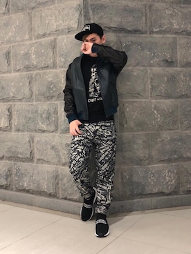 「HYSTERIC GLAMOUR（ヒステリックグラマー）のHYS WHISKY柄 刺繍キャップ（キャップ）」を使った、カンジさん（メンズ・167cm）の冬コーディネート